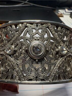 Brighton Silver Filigree Cuff Bracelet with Clear Crystal Accents